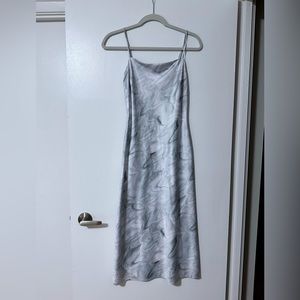 White and Light Blue Swirl Midi Dress